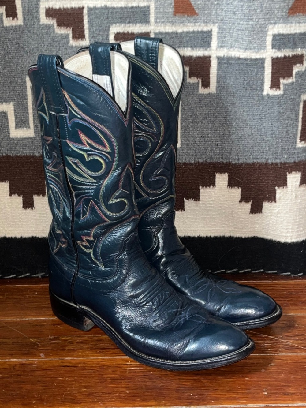 Share Vintage Olathe Boot Company Dark Teal Cowboy Boots Size 6 1/2 AA Made in U